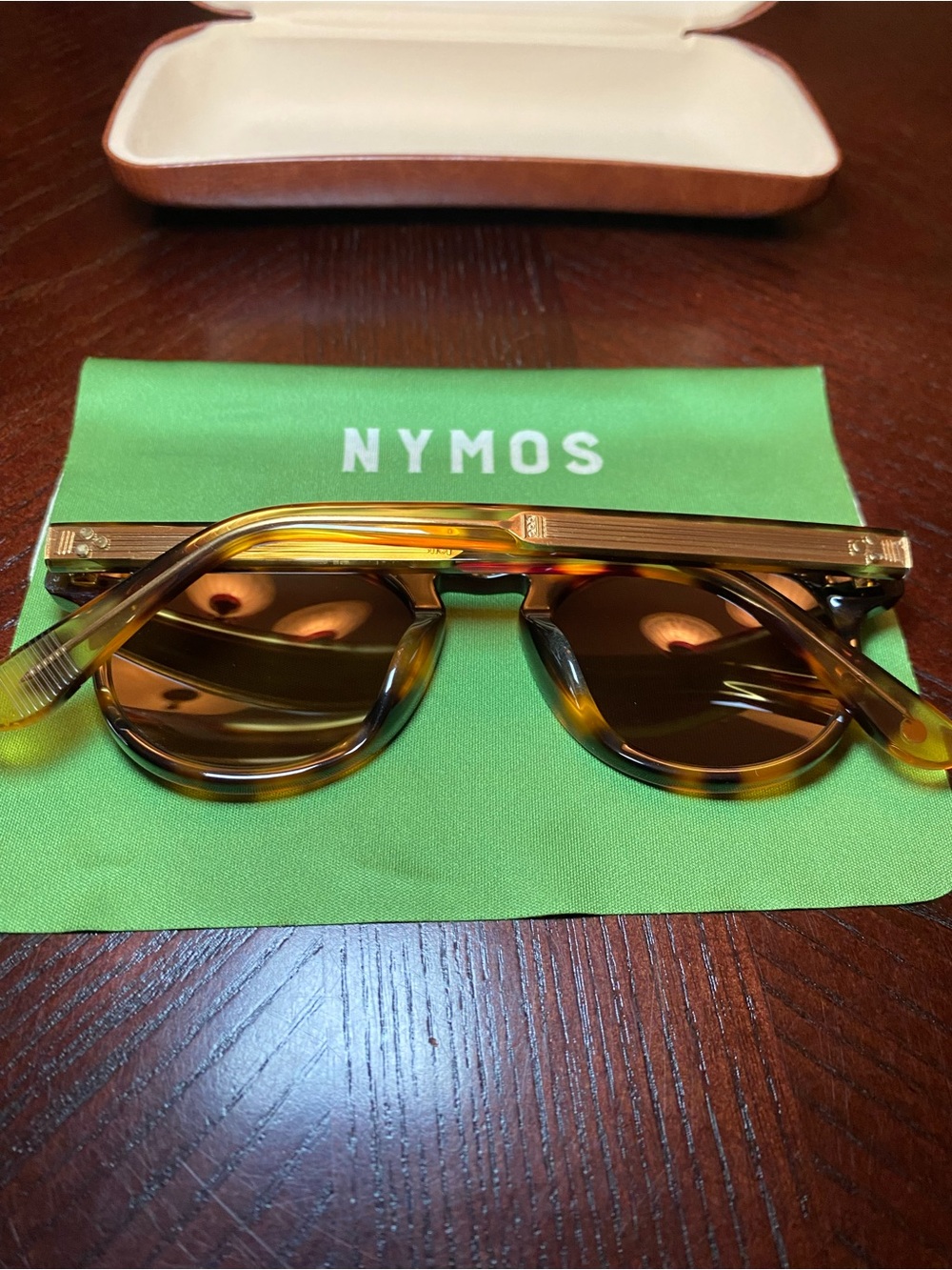 NYMOS Tortoise Shell Sunglasses with gold accents, cleaning cloth and case - Picture 2 of 15